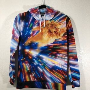 Beloved flying cat with laser galaxy print hoodie